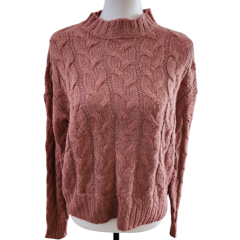 LOVE & WHIMSY Mock Neck‎ Cable Knit Sweater Dusty Rose Size Medium